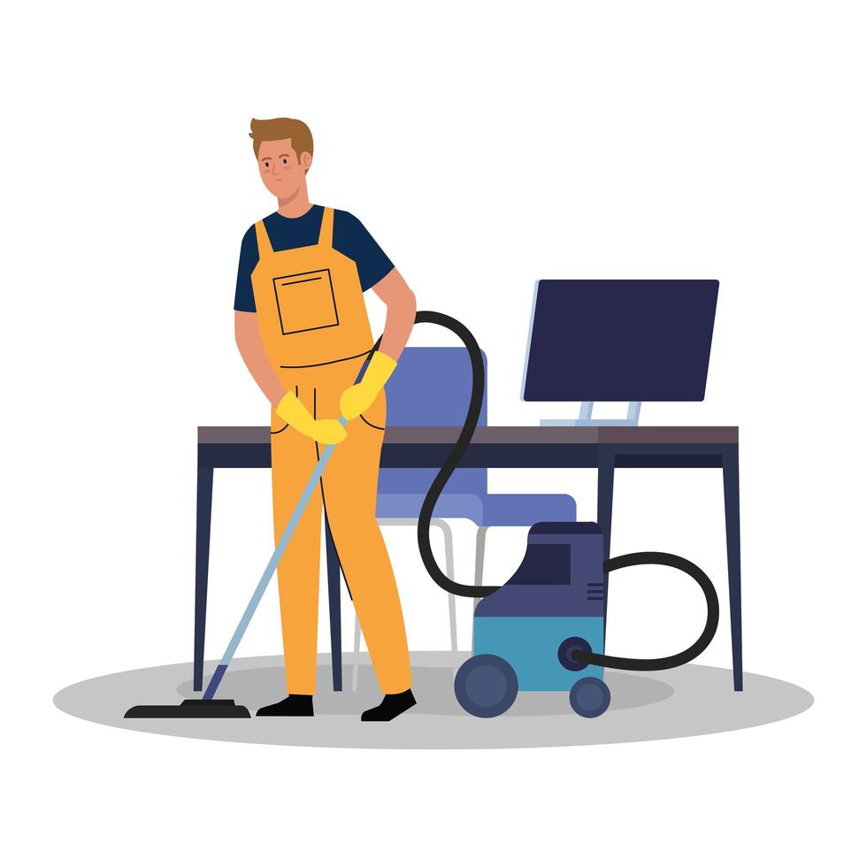 man worker of cleaning service with vacuum cleaner in the office on white background free vector